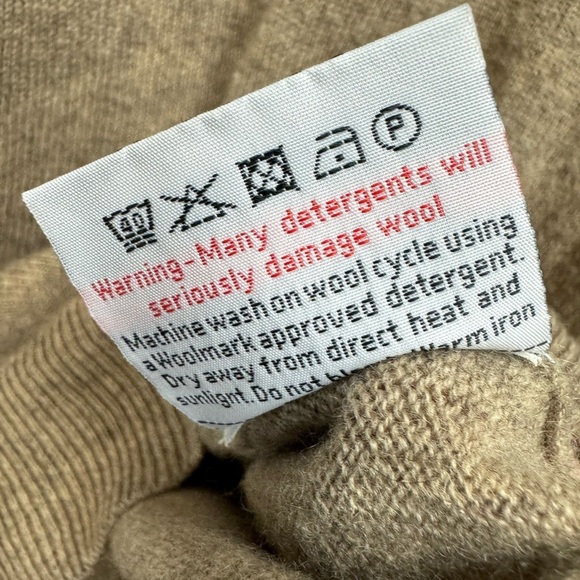 Woolovers Size Small Sweater Tan Knit Merino Wool Cashmere V Neck Pullover - Picture 5 of 5